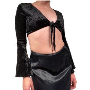 •SOLD•SOLD•SOLD• BLACK VELVET LONG-SLEEVE TIE CROP-TOP